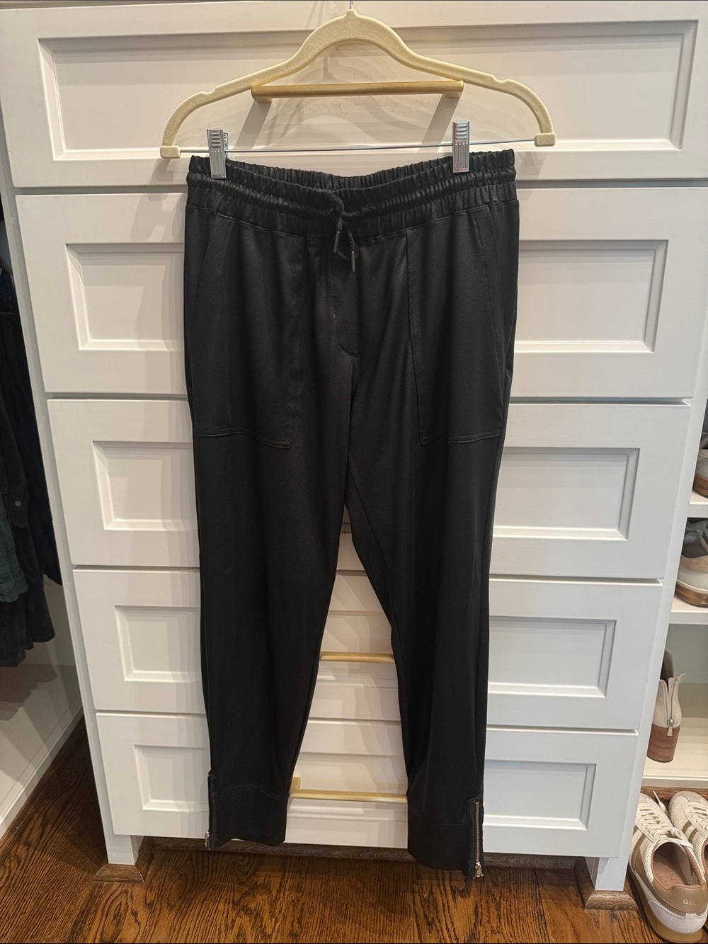 Women's Black Cropped Jogger Pants with Ankle Zippers